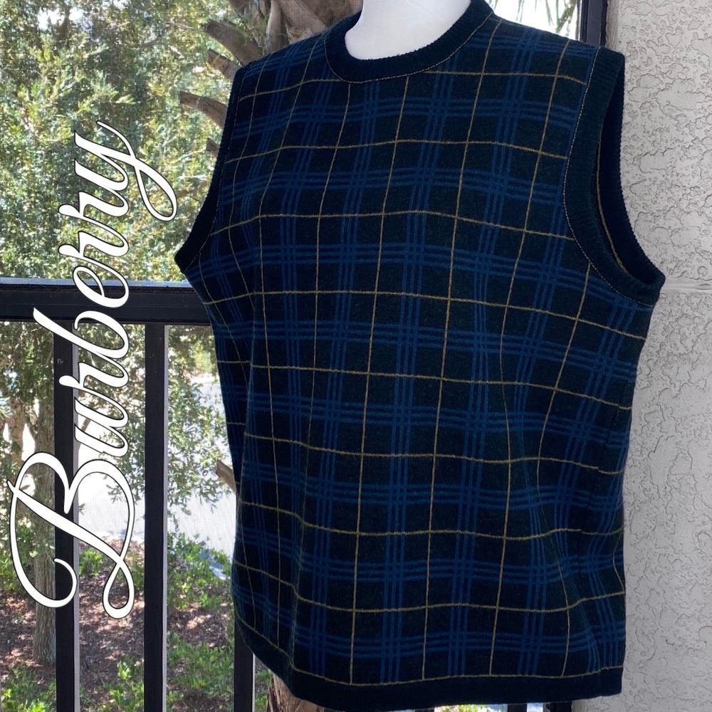 BURBERRY LONDON PURE WOOL PLAID SWEATER VEST